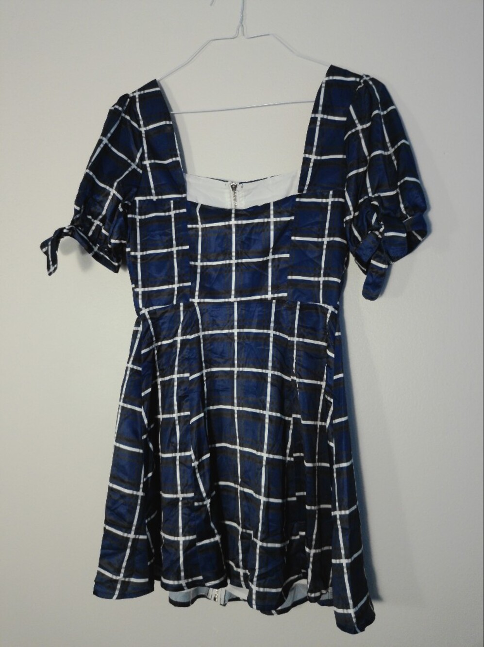 Aqua Navy and White Windowpane Mini Dress